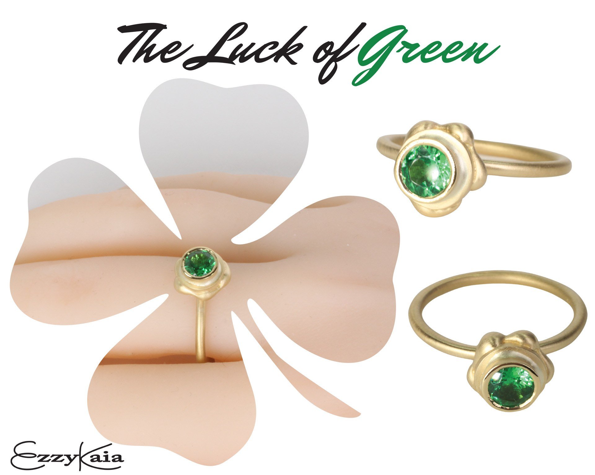 St Patrick's Day gift for her, 18k gold ring with green tsavorite gemstone by EzzyKaia